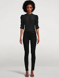 Silk Shirred-Sleeve Top