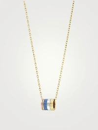 Blue Edition Quatre Mini Gold Ring Pendant Necklace With Ceramic And Diamonds