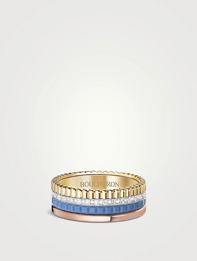 Small Blue Edition Quatre Gold Ring With Ceramic And Diamonds