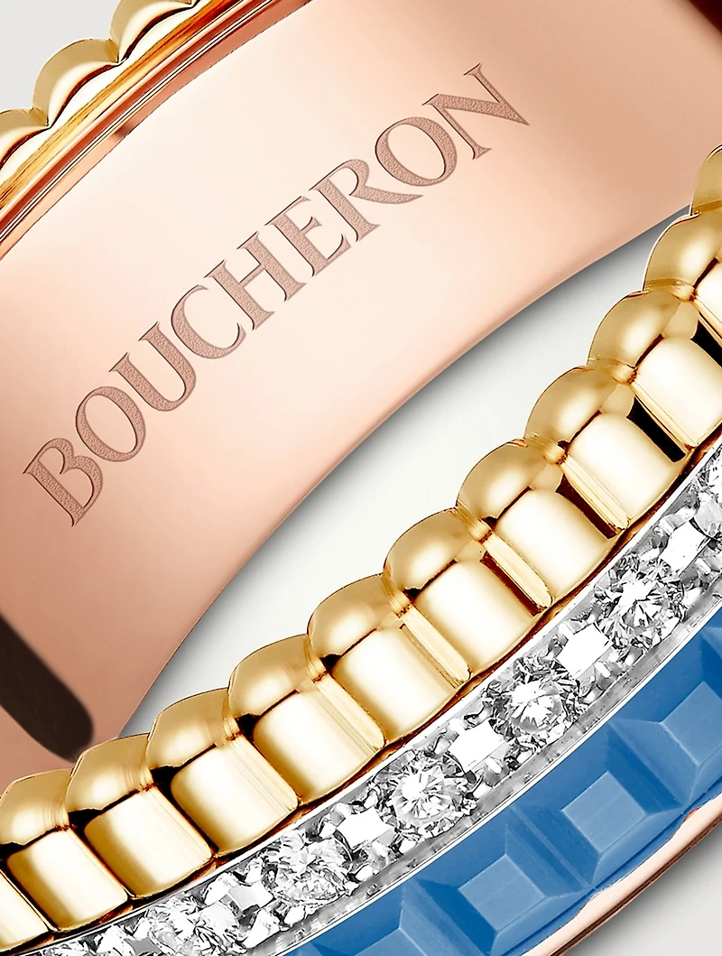 Small Blue Edition Quatre Gold Ring With Ceramic And Diamonds