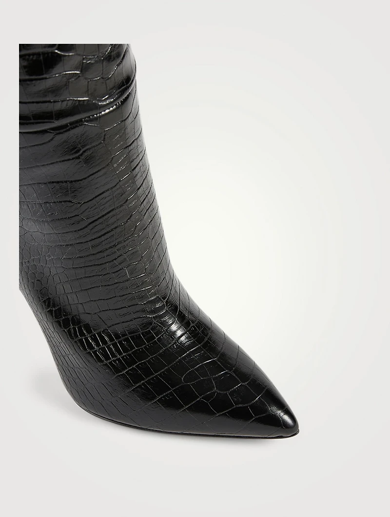 Croc-Embossed Leather Heeled Knee-High Boots