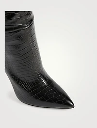 Croc-Embossed Leather Heeled Knee-High Boots