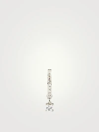 14K White Gold Huggie Hoop Earring With Diamonds And White Quartz Drop