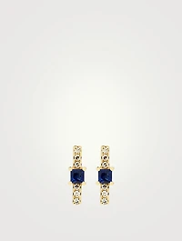 14K Gold Bar Stud Earrings With Diamonds And Blue Sapphire