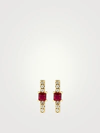 14K Gold Bar Stud Earrings With Diamonds And Ruby