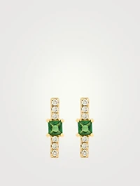 14K Gold Bar Stud Earrings With Diamonds And Tsavorite