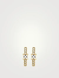 14K Gold Bar Stud Earrings With Diamonds And White Quartz