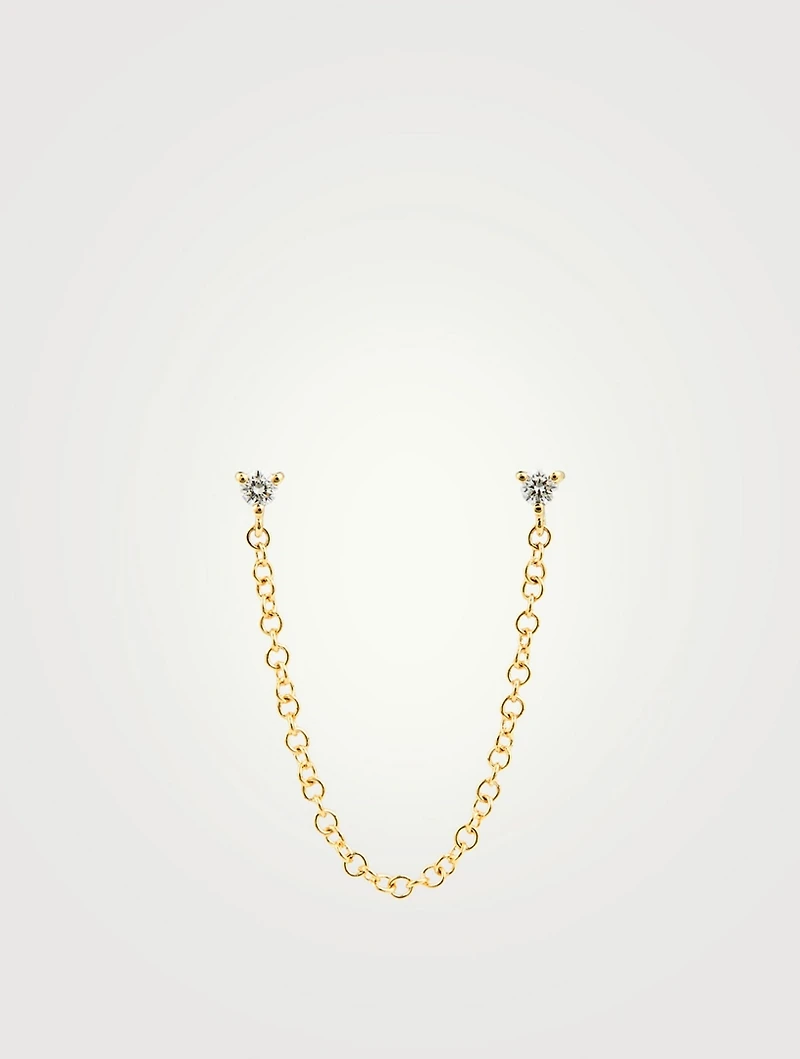 14K Gold Double Stud Chain Earring With Diamonds