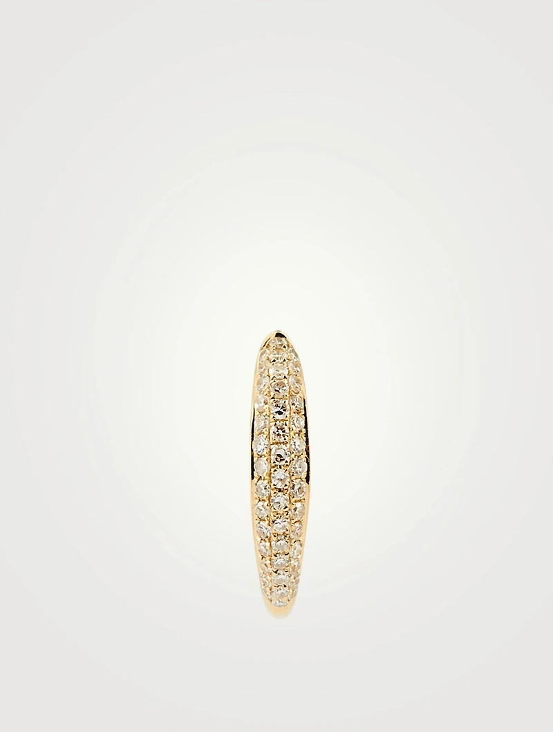 Mini 14K Gold Dome Huggie Hoop Earring With Diamonds