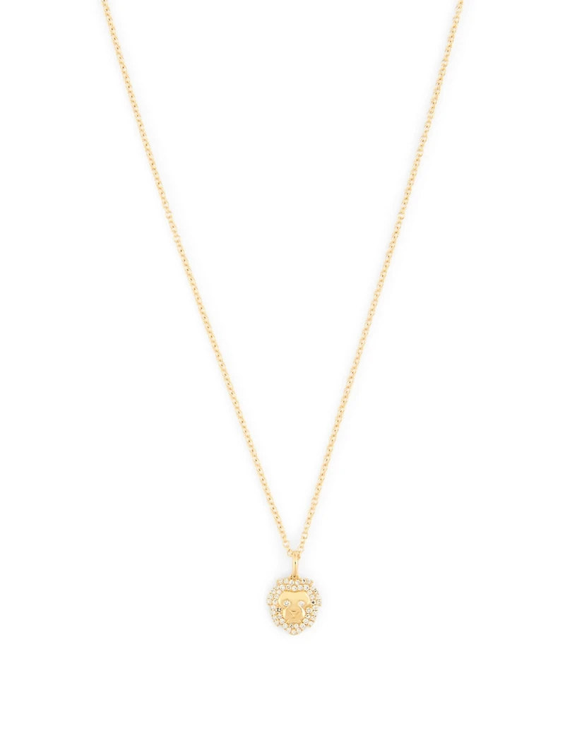 14K Gold Lion Necklace With Diamonds