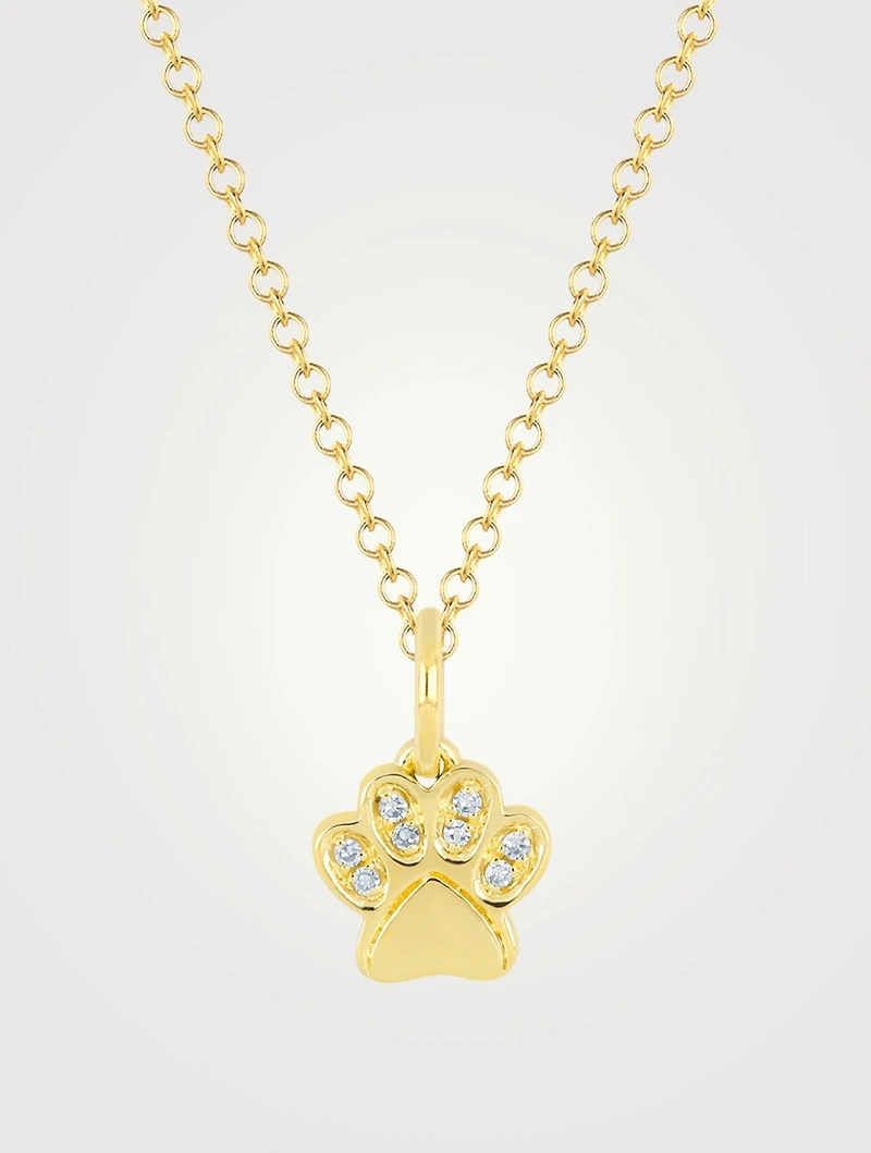 14K Gold Paw Necklace With Diamonds