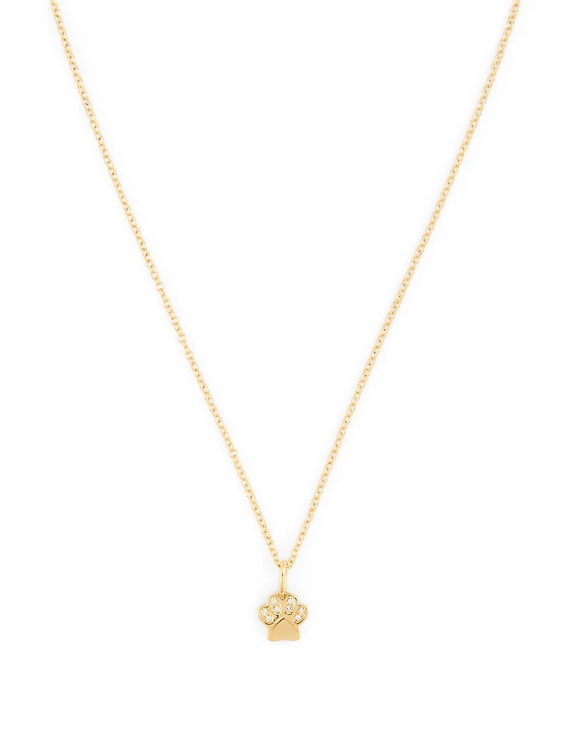 14K Gold Paw Necklace With Diamonds
