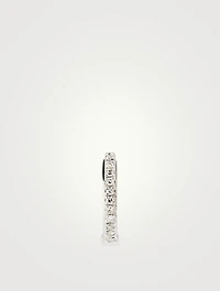 Mini 14K White Gold Reversible Huggie Hoop Earring With Diamonds And Blue Sapphire