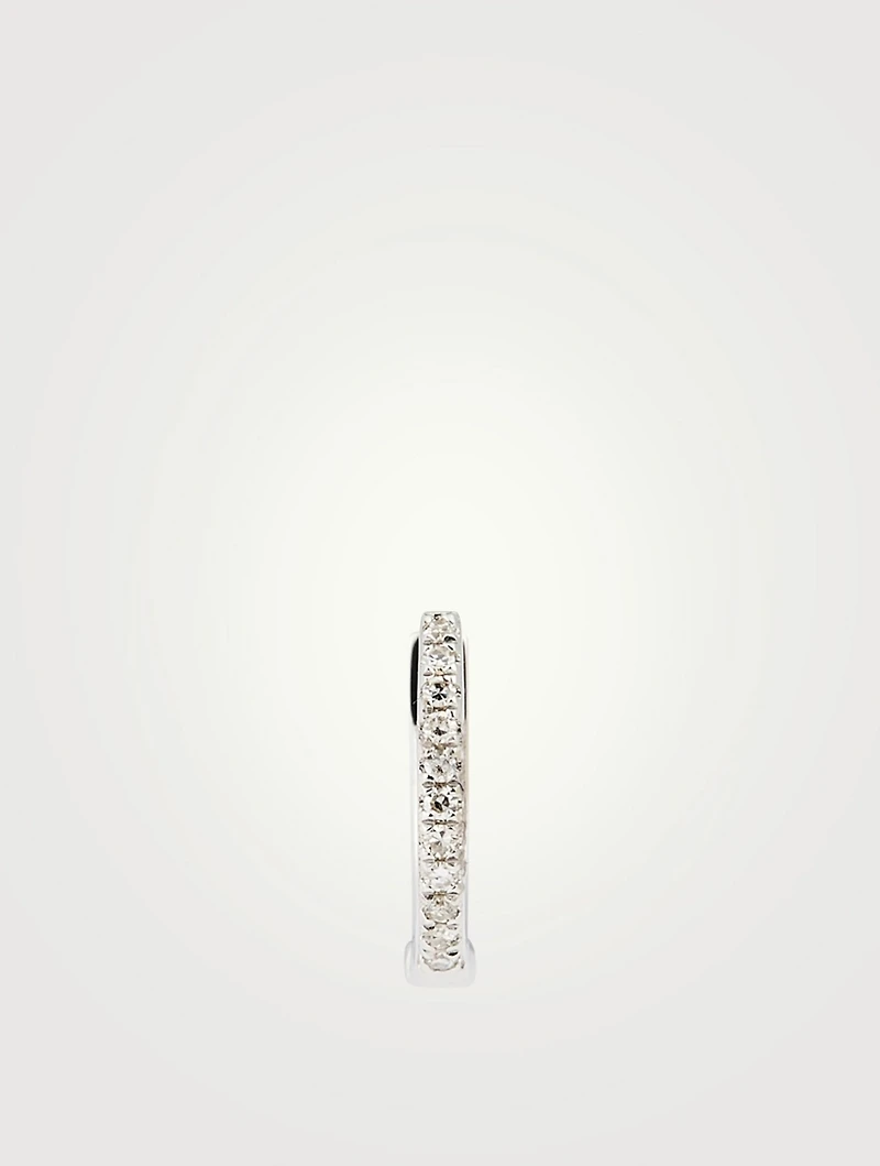 Mini 14K White Gold Reversible Huggie Hoop Earring With Diamonds And Tsavorite