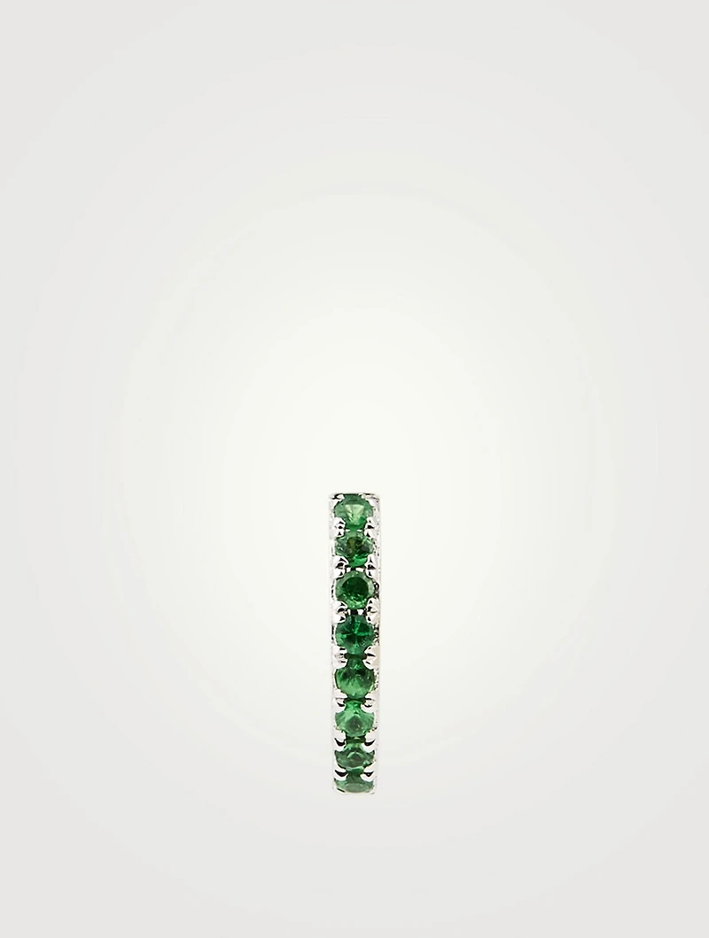 Mini 14K White Gold Reversible Huggie Hoop Earring With Diamonds And Tsavorite