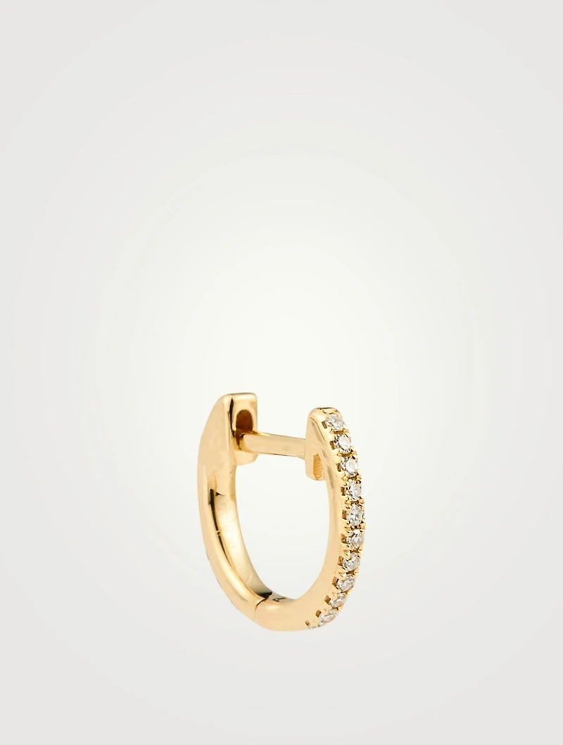 Mini 14K Gold Reversible Huggie Hoop Earring With White And Black Diamonds