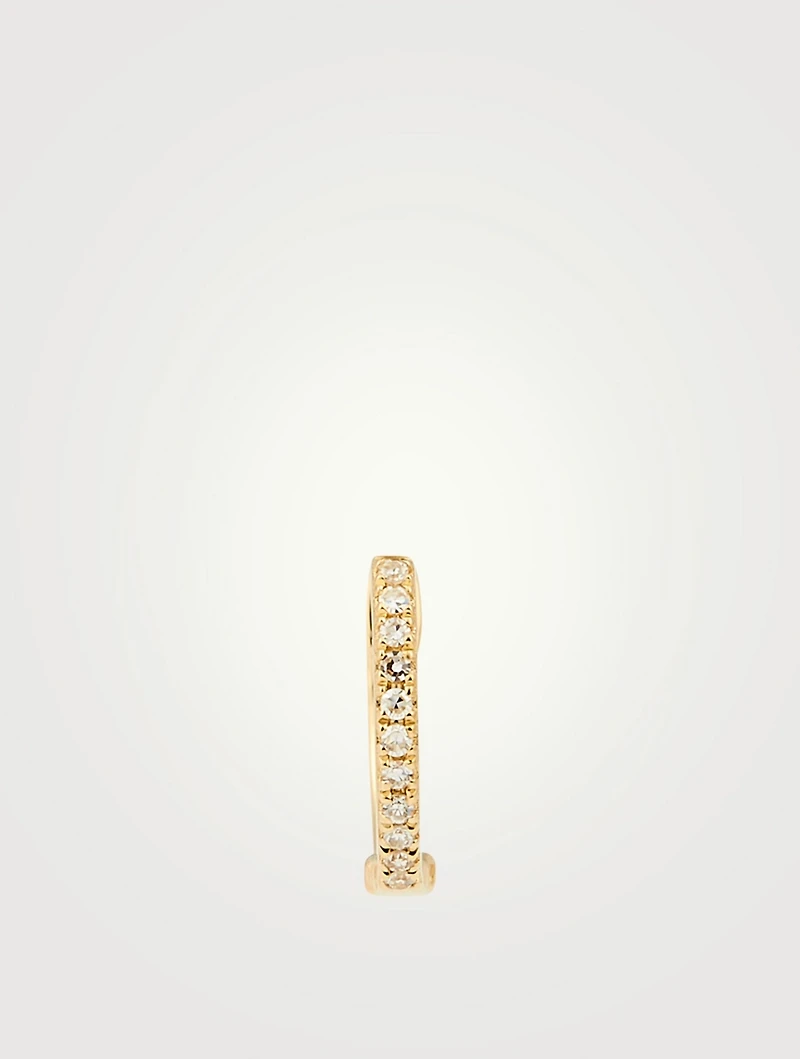 Mini 14K Gold Reversible Huggie Hoop Earring With White And Black Diamonds