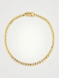 Mini 14K Gold Curb Chain Bracelet With Diamonds