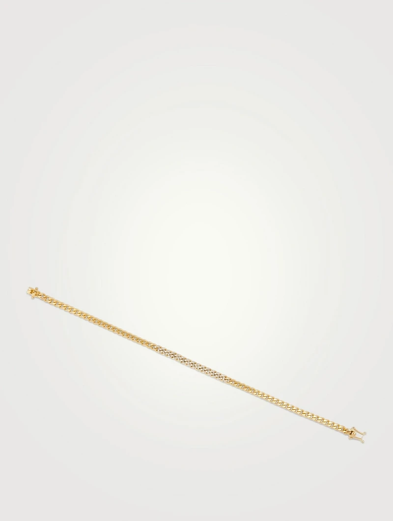 Mini 14K Gold Curb Chain Bracelet With Diamonds