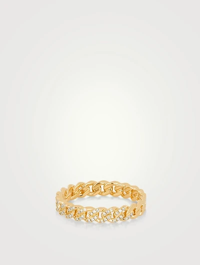 Mini 14K Gold Curb Chain Ring With Diamonds