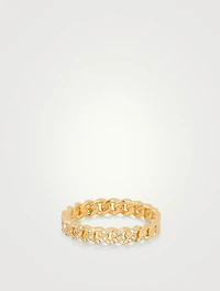 Mini 14K Gold Curb Chain Ring With Diamonds