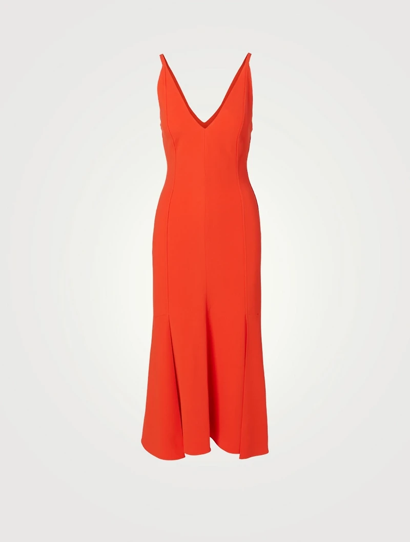 Fluid Cady Flared V-Neck Midi Dress