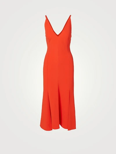 Fluid Cady Flared V-Neck Midi Dress