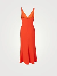 Fluid Cady Flared V-Neck Midi Dress