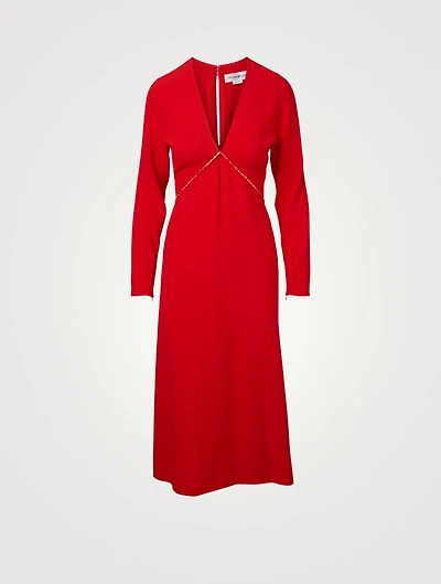 V-Neck Midi Dress With Chains
