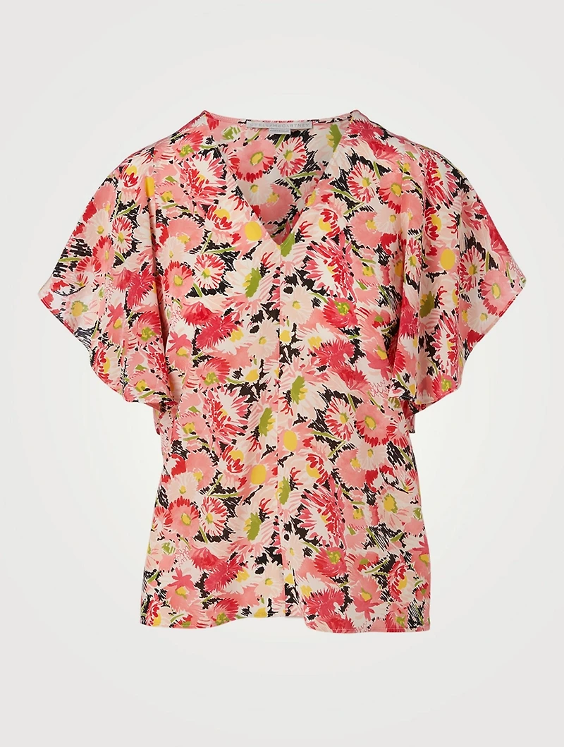 Mallory Silk Blouse Watercolour Floral Print