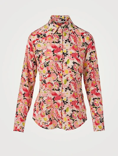 Willow Silk Shirt Watercolour Floral Print