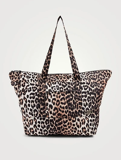 Recycled Tech Fabric Packable Tote Bag In Leopard Print