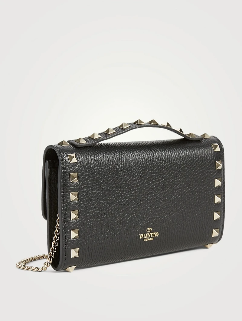 Rockstud Leather Top Handle Crossbody Wallet Chain Bag