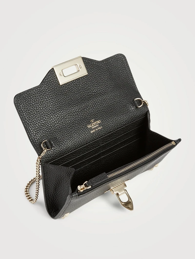 Rockstud Leather Top Handle Crossbody Wallet Chain Bag
