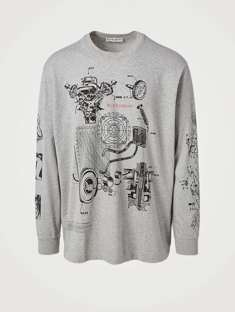 Long-Sleeve Oversized T-Shirt With Schematics Logo