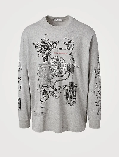 Long-Sleeve Oversized T-Shirt With Schematics Logo