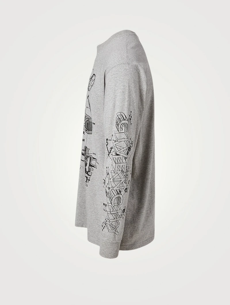 Long-Sleeve Oversized T-Shirt With Schematics Logo