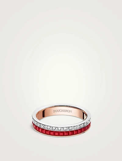 Red Edition Quatre Rose Gold Wedding Band With Ceramic And Diamonds