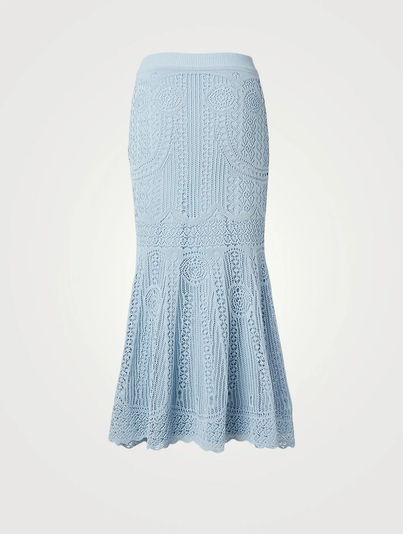 Patchwork Lace Knit Midi Skirt