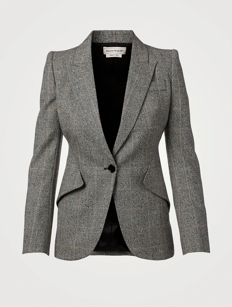 Wool Stretch Blazer Prince Of Wales Print