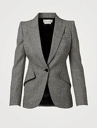Wool Stretch Blazer Prince Of Wales Print