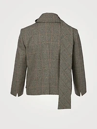 Wool Stretch Scarf-Neck Jacket Prince of Wales Print