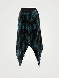 Pleated Technical Fabric Handkerchief Midi Skirt Floral Schematics Print