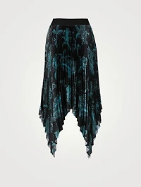 Pleated Technical Fabric Handkerchief Midi Skirt Floral Schematics Print