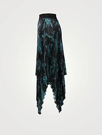 Pleated Technical Fabric Handkerchief Midi Skirt Floral Schematics Print