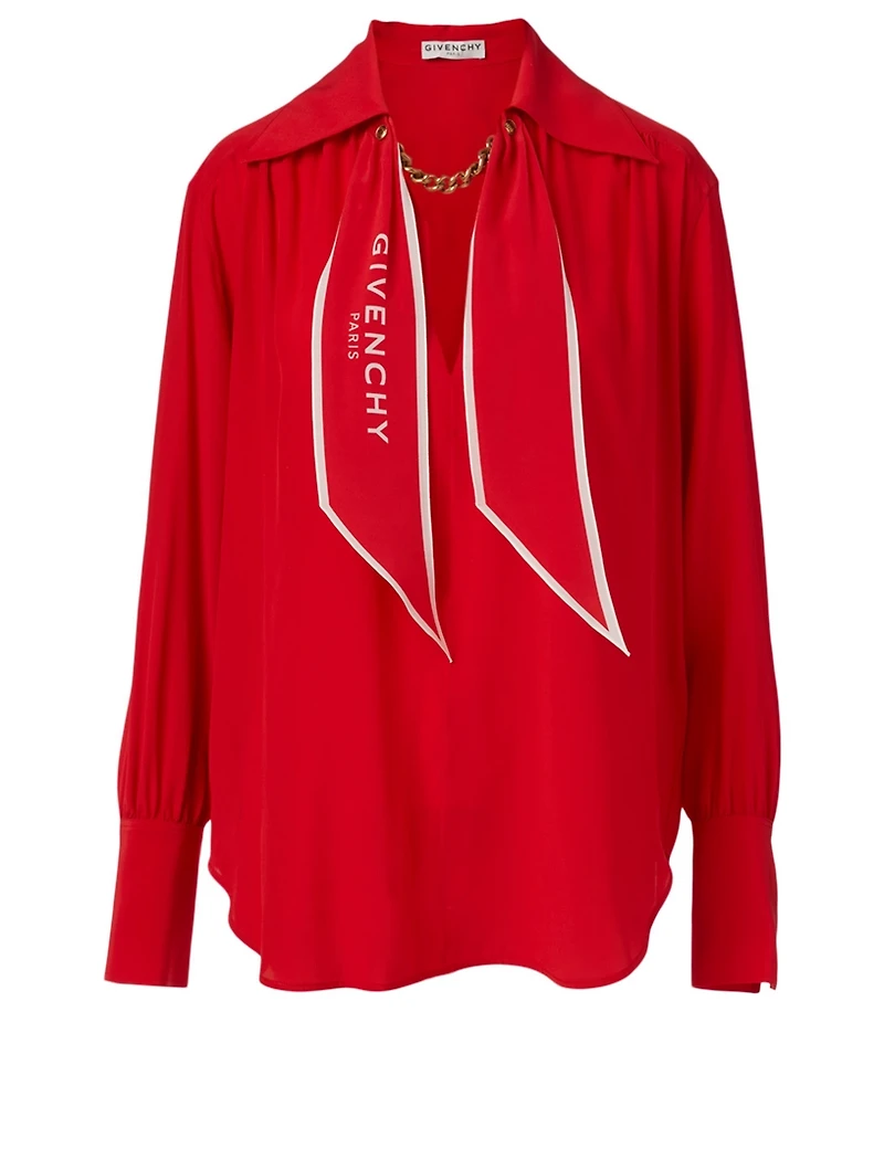 Silk Blouse With Logo Scarf Collar
