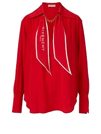 Silk Blouse With Logo Scarf Collar