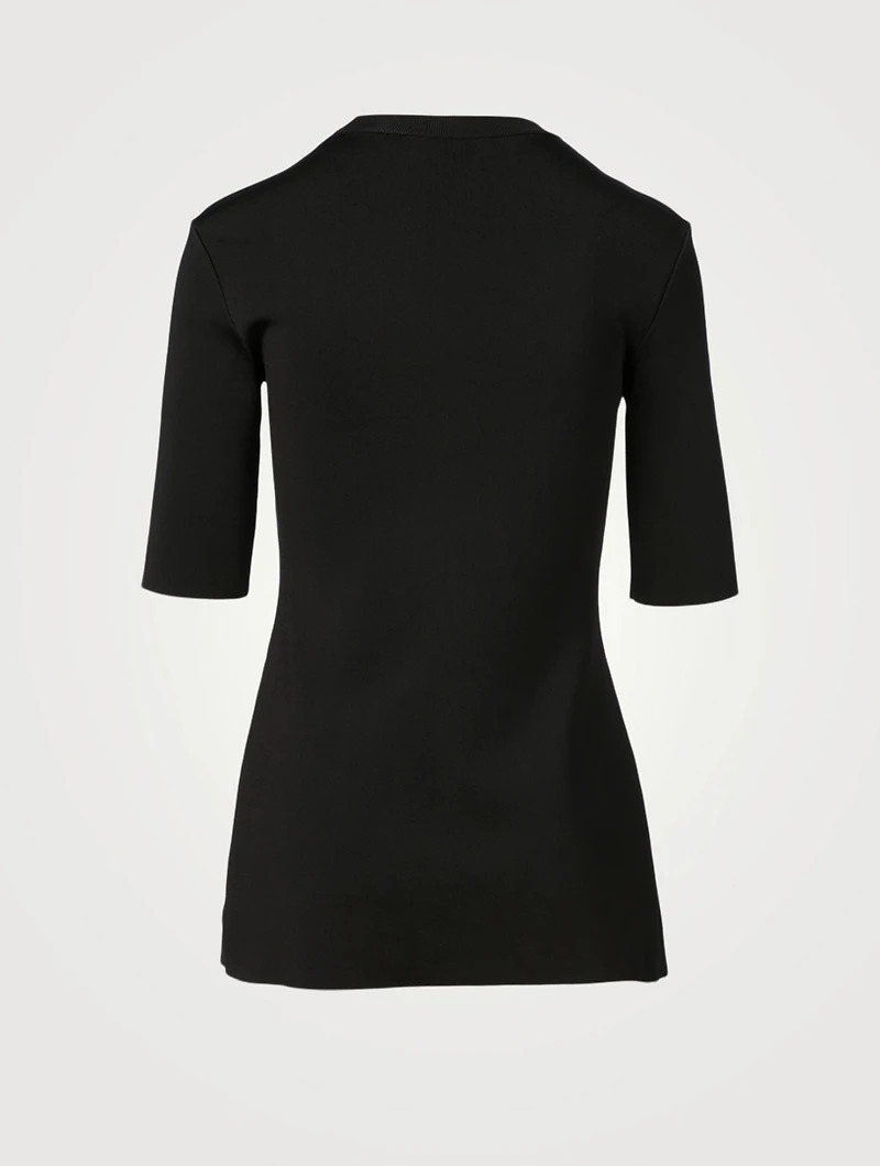 Knit Short Sleeve Top With Floral Schematics Print Godet