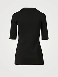Knit Short Sleeve Top With Floral Schematics Print Godet