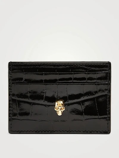 Skull Croc-Embossed Leather Card Holder